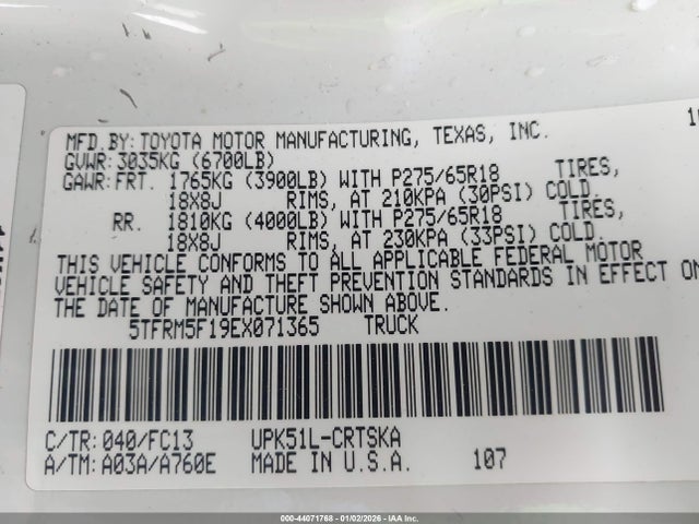5TFRM5F19EX071365 Toyota Tundra Sr5 4.6l V8