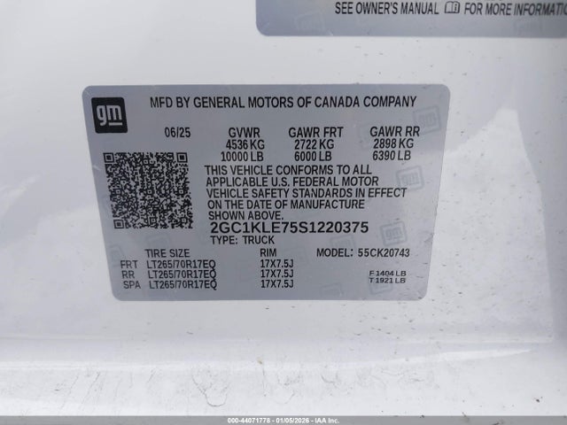 2GC1KLE75S1220375 Chevrolet Silverado 2500hd 4wd Standard Bed Work Truck