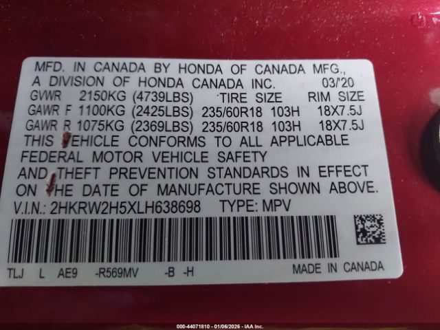 2020 HONDA CR-V 2HKRW2H5XLH638698 Photo 8