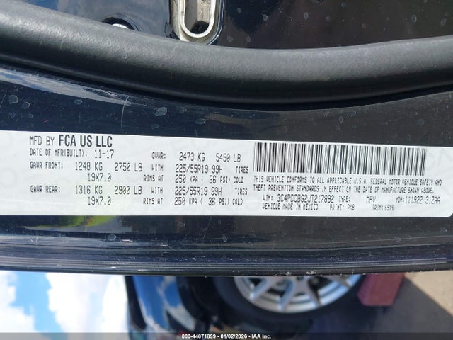 Продажа на аукционе авто 2018 Dodge Journey Sxt, vin: 3C4PDCBG2JT217892, номер лота: 44071899