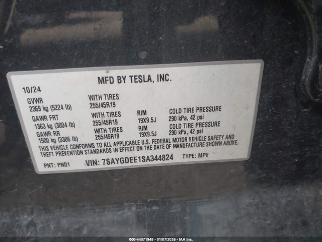 Aukcja sprzedaży 2025 Tesla Model Y Long Range Dual Motor All-wheel Drive, vin: 7SAYGDEE1SA344824, numer aukcji: 44071948