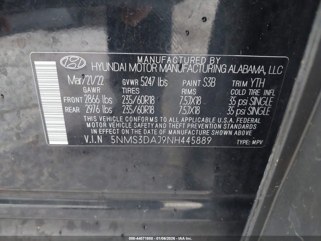 2022 HYUNDAI SANTA FE 5NMS3DAJ9NH445889 Photo 8