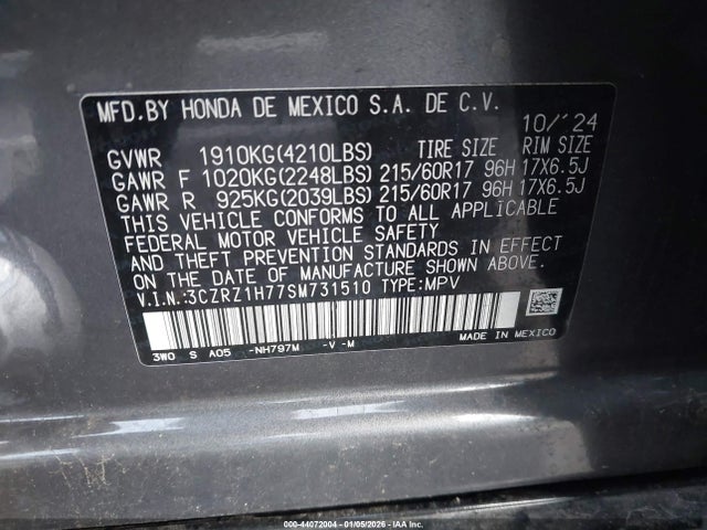 3CZRZ1H77SM731510 Honda Hr-v 2wd Ex-l