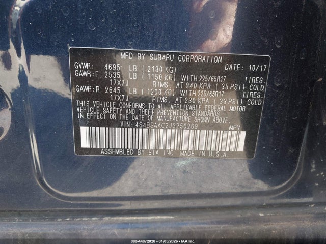 Subaru Outback 2.5i 2018 4S4BSAAC2J3250269 Image 9
