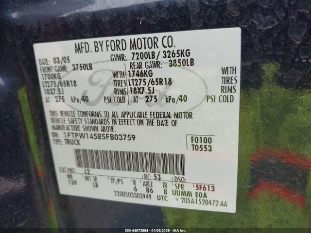 2005 FORD F-150 1FTPW14585FB03759 Photo 8