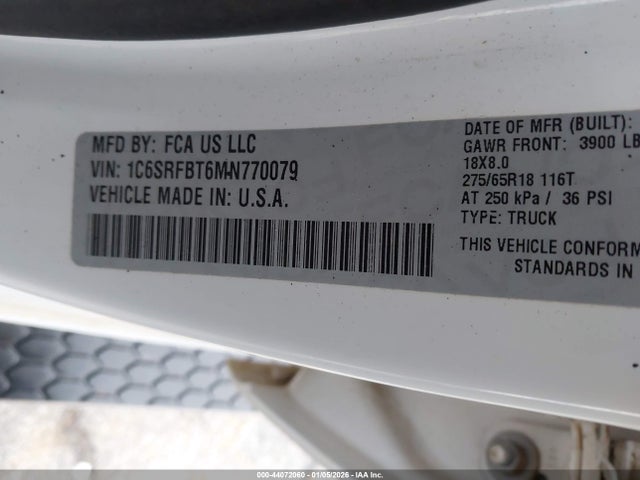 Продаж на аукціоні авто 2021 Ram 1500 Big Horn  4x4 6'4 Box, vin: 1C6SRFBT6MN770079, номер лоту: 44072060