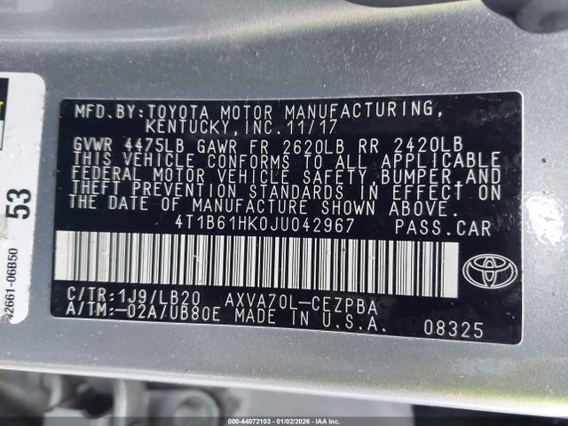 4T1B61HK0JU042967 Toyota CAMRY XSE