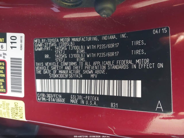 Toyota Sienna Le 8 Passenger 2015 5TDKK3DC9FS611434 Image 9
