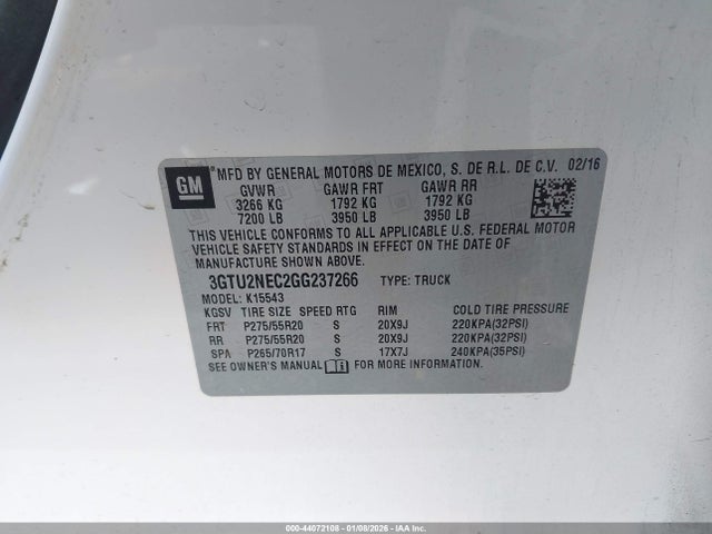 3GTU2NEC2GG237266 GMC Sierra 1500 Slt