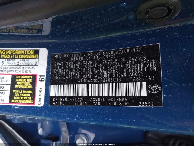 Toyota CAMRY LE 2025 4T1DAACK7SU205016 Image 9