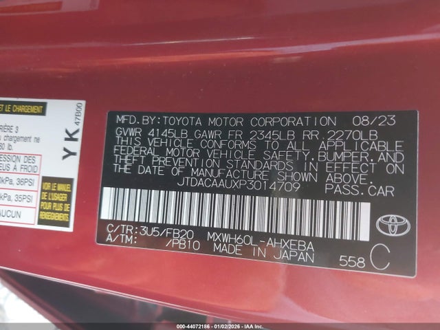 JTDACAAUXP3014709 Toyota Prius Le