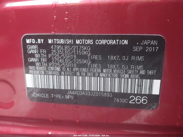 Продажа на аукционе авто 2018 Mitsubishi Outlander Sel, vin: JA4AD3A33JZ015893, номер лота: 44072199