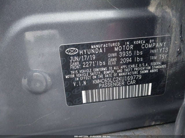 KMHC65LC2KU169779 Hyundai Ioniq Hybrid Blue