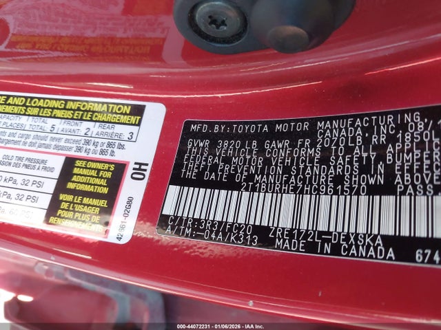 2T1BURHE7HC961570 Toyota COROLLA SE