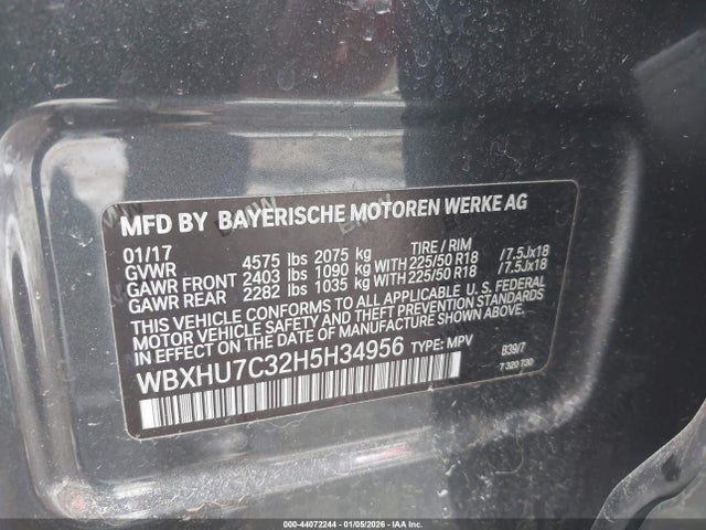 Aukcja sprzedaży 2017 Bmw X1 Sdrive28i, vin: WBXHU7C32H5H34956, numer aukcji: 44072244