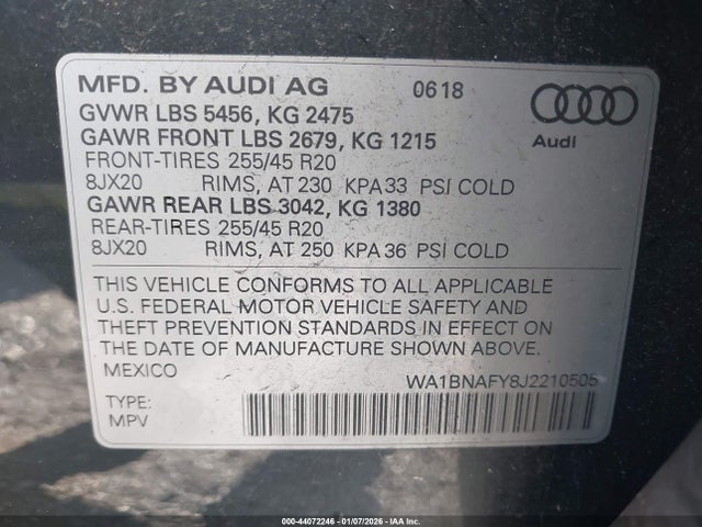 2018 AUDI Q5 WA1BNAFY8J2210505 Photo 8