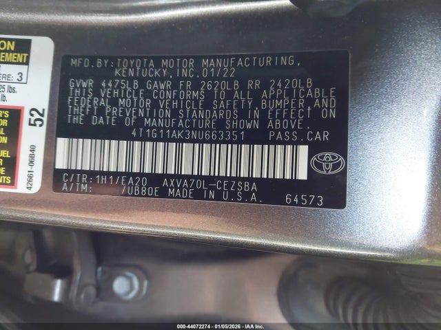 4T1G11AK3NU663351 Toyota CAMRY SE