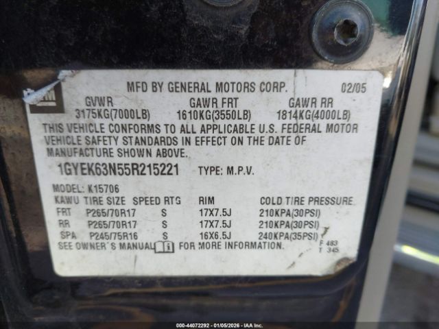 2005 CADILLAC ESCALADE 1GYEK63N55R215221 Photo 8