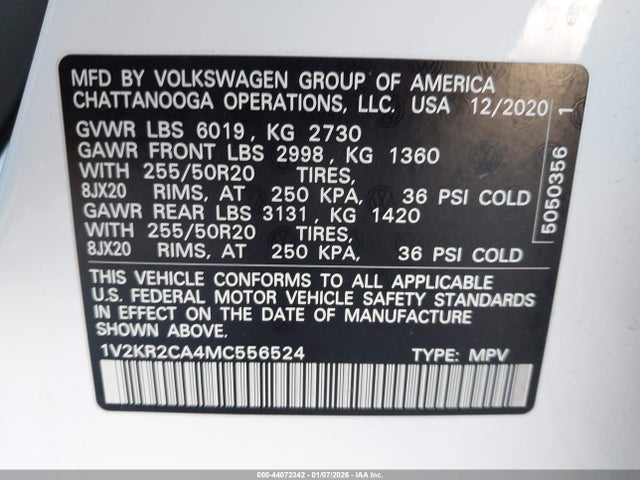 2021 VOLKSWAGEN ATLAS 1V2KR2CA4MC556524 Photo 8