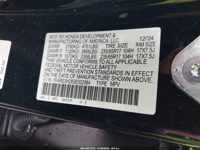 44072378 :رقم المزاد ، 7FARS3H28SE002984 vin ، 2025 Honda Cr-v Lx 2wd مزاد بيع