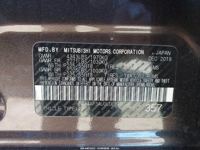 2020 MITSUBISHI OUTLANDER SPORT JA4AP3AU0LU017939 Photo 8