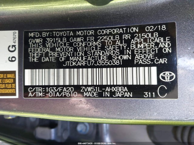 Toyota Prius Two Eco 2018 JTDKARFU7J3550381 Image 9