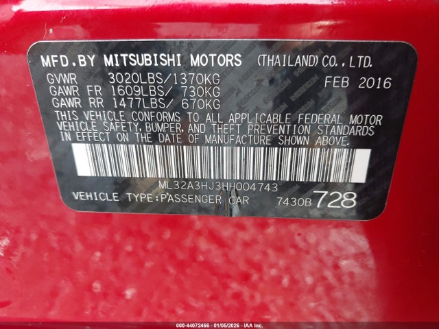 Mitsubishi MIRAGE ES 2017 ML32A3HJ3HH004743 Image 9