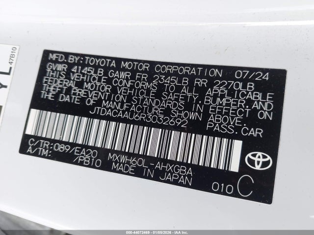 JTDACAAU6R3032692 Toyota PRIUS XLE