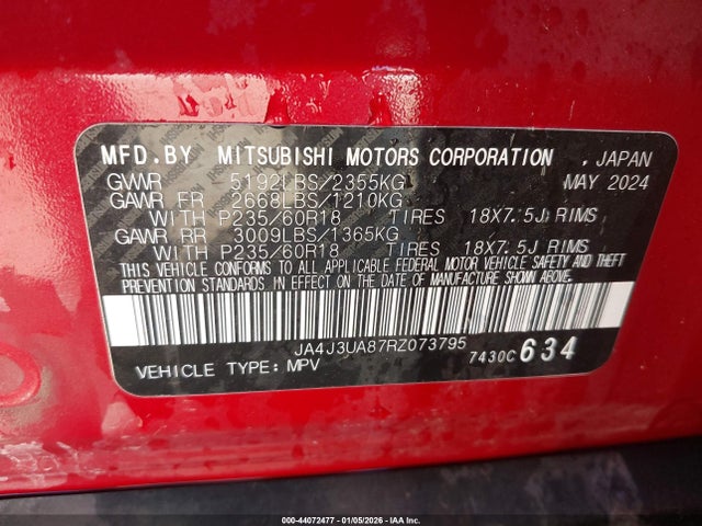 2024 MITSUBISHI OUTLANDER JA4J3UA87RZ073795 Photo 8