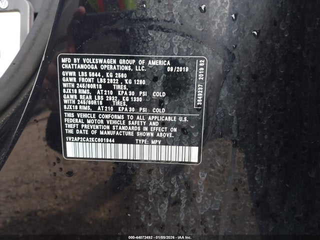 Aukcja sprzedaży 2019 Volkswagen Atlas 2.0t S, vin: 1V2AP2CA2KC601944, numer aukcji: 44072492