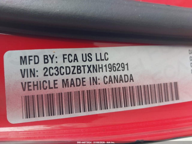 2C3CDZBTXNH196291 Dodge Challenger R/t