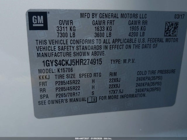 2017 CADILLAC ESCALADE 1GYS4CKJ5HR274915 Photo 8