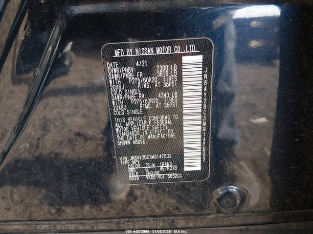 JN8AY2BC3M9147502 Nissan Armada Sl 2wd