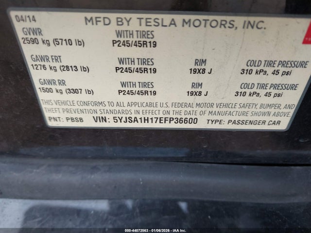 2014 TESLA MODEL S 5YJSA1H17EFP36600 Photo 8