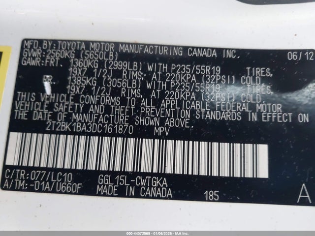 44072569 :رقم المزاد ، 2T2BK1BA3DC161870 vin ، 2013 Lexus Rx 350 مزاد بيع