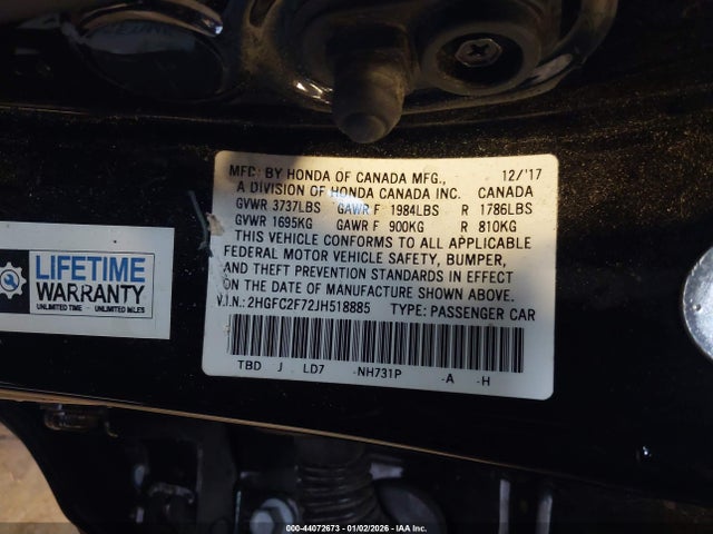 2HGFC2F72JH518885 Honda CIVIC EX