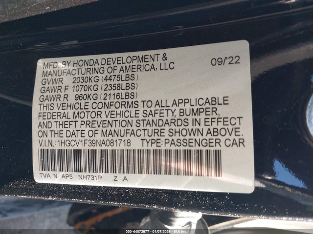1HGCV1F39NA081718 Honda Accord Sport