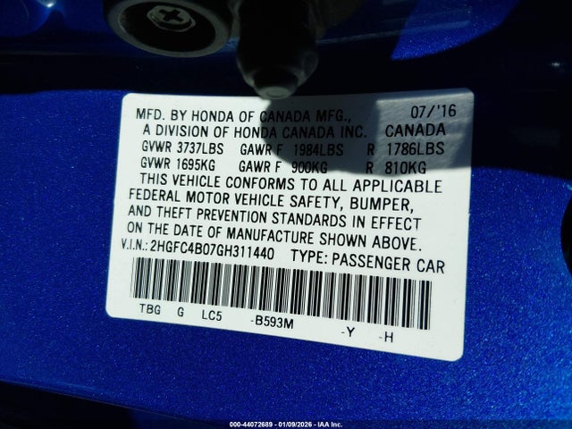 Honda Civic Lx-p 2016 2HGFC4B07GH311440 Image 9