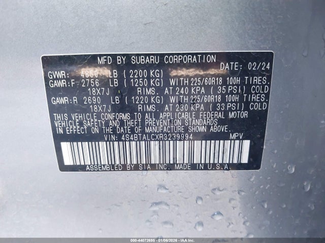 4S4BTALCXR3239994 Subaru Outback Onyx Edition