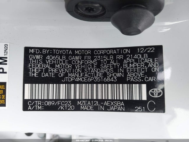 JTDP4MCE6P3516843 Toyota COROLLA SE