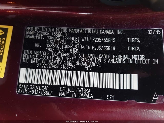 Продажа на аукционе авто 2015 Lexus Rx 350, vin: 2T2ZK1BA5FC186772, номер лота: 44072700