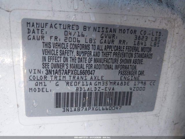 3N1AB7APXGL660047 Nissan Sentra Fe+ S/s/sl/sr/sv