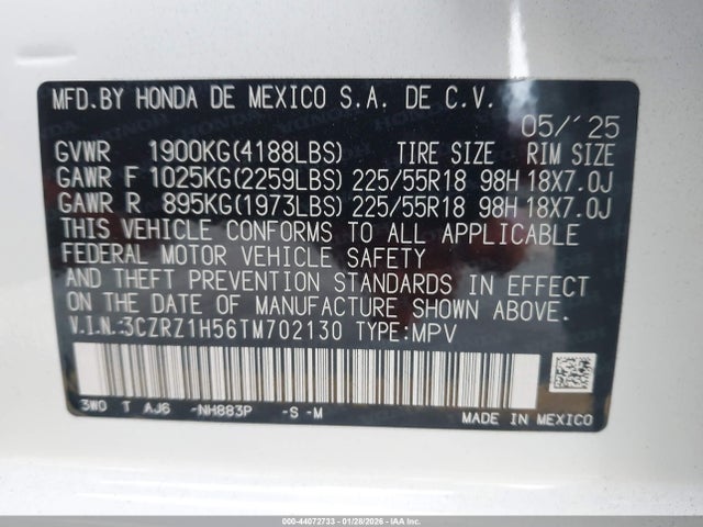 3CZRZ1H56TM702130 Honda Hr-v 2wd Sport