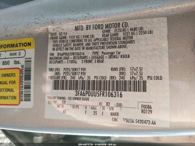 Ford Fusion Hybrid S 2015 3FA6P0UU5FR106316 Image 9