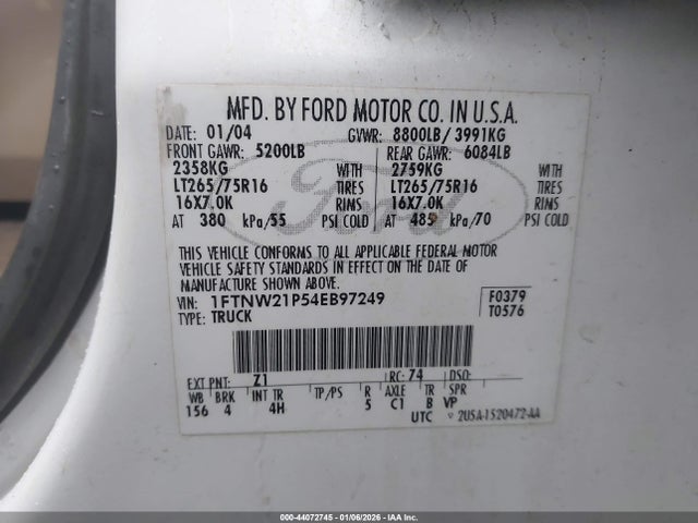 2004 FORD F-250 1FTNW21P54EB97249 Photo 8