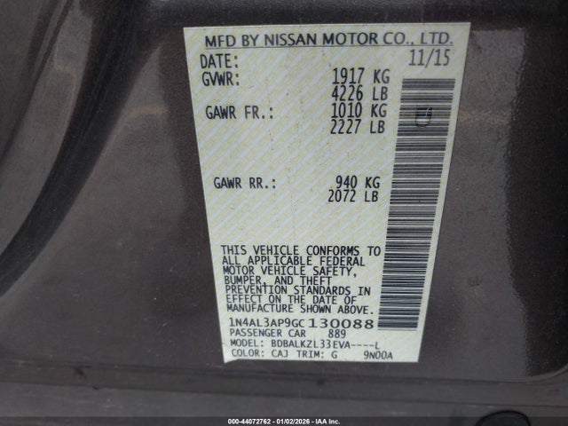 1N4AL3AP9GC130088 Nissan Altima 2.5 Sv