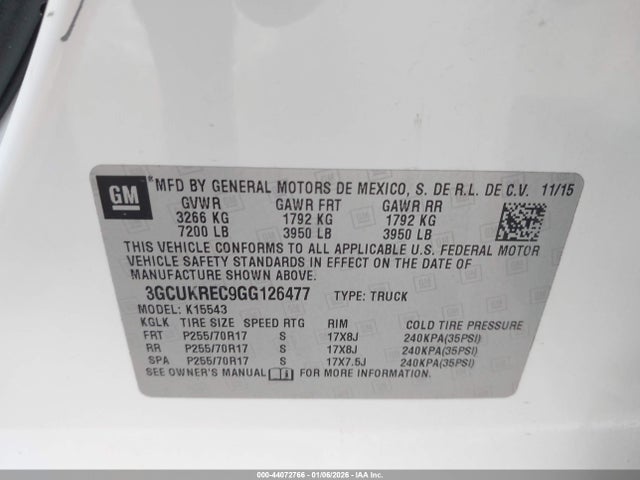 3GCUKREC9GG126477 Chevrolet Silverado 1500 1lt