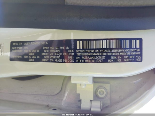 2020 ALFA ROMEO STELVIO ZASPAJAN3L7C76297 Photo 8