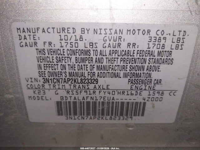Nissan Versa 1.6 S 2019 3N1CN7AP2KL823329 Image 9