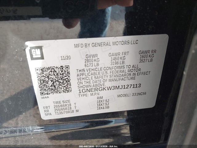 1GNERGKW3MJ127113 Chevrolet Traverse Fwd Lt Cloth